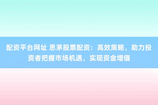 配资平台网址 思茅股票配资：高效策略，助力投资者把握市场机遇，实现资金增值