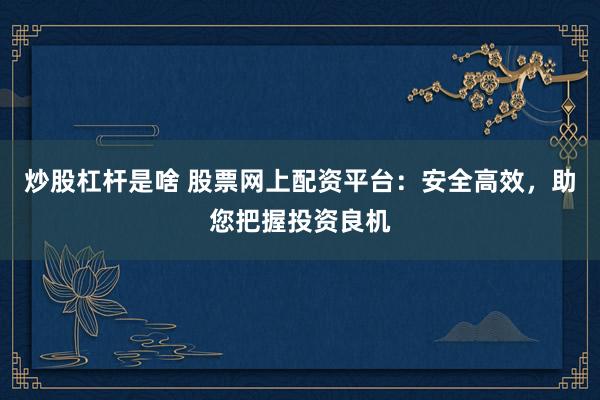 炒股杠杆是啥 股票网上配资平台：安全高效，助您把握投资良机