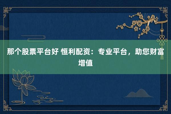那个股票平台好 恒利配资：专业平台，助您财富增值