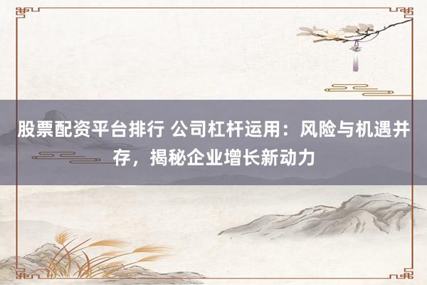 股票配资平台排行 公司杠杆运用:风险与机遇并存,揭秘企业增长新动力