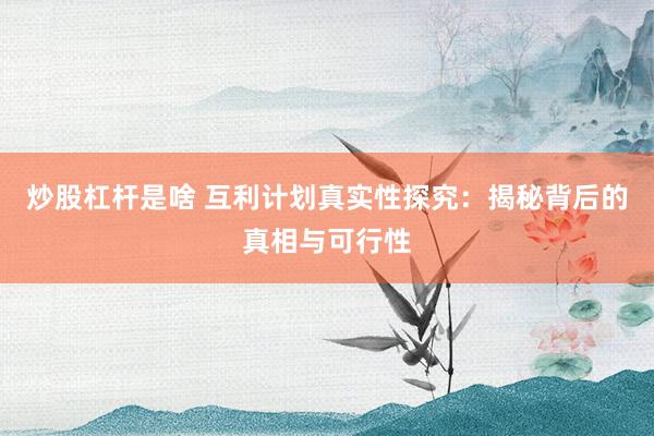 炒股杠杆是啥 互利计划真实性探究：揭秘背后的真相与可行性